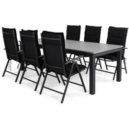 Ruokailuryhmä Monaco 220-280 6 Maggie tuolia + mustat pehmusteet musta