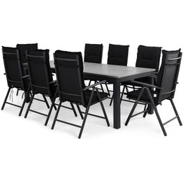 Ruokailuryhmä Monaco 8 Maggie tuolia + mustat pehmusteet musta