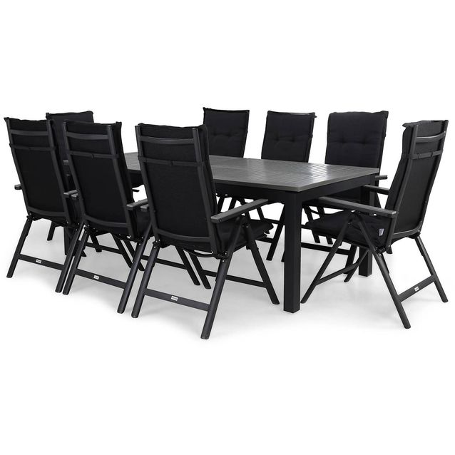 Ruokailuryhmä Monaco 8 säätötuolia + pehmusteet musta