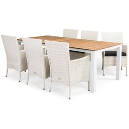 Ruokailuryhmä Olive 6 Thor tuolia + harmaat pehmusteet valkoinen/puu