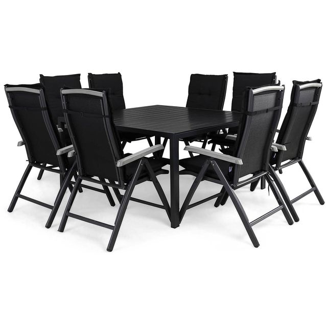 Ruokailuryhmä Tunis 8 Monaco Lyx tuolia + mustat pehmusteet musta