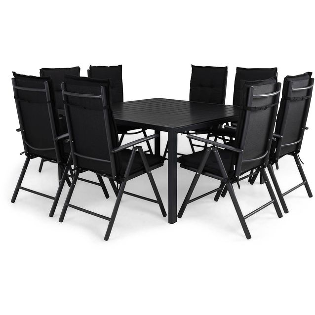 Ruokailuryhmä Tunis 8 Maggie tuolia + mustat pehmusteet musta