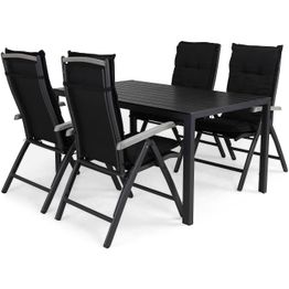 Ruokailuryhmä Tunis 4 Monaco Lyx tuolia + mustat pehmusteet musta