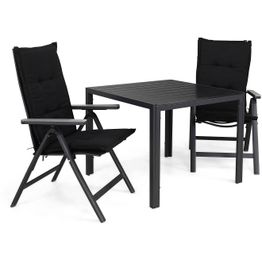 Ruokailuryhmä Tunis 2 Monaco Light tuolia + mustat pehmusteet musta