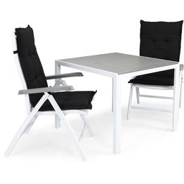 Ruokailuryhmä Tunis 2 Monaco Lyx tuolia + mustat pehmusteet harmaa