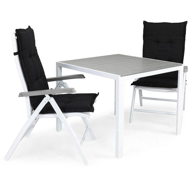 Ruokailuryhmä Tunis 2 Monaco Lyx tuolia + mustat pehmusteet harmaa