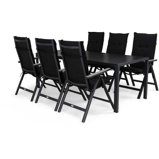 Ruokailuryhmä Tunis 6 Monaco Light tuolia + mustat pehmusteet musta