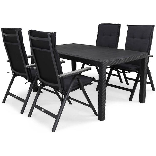 Ruokailuryhmä Melody 4 Monaco säätötuolia + mustat pehmusteet musta