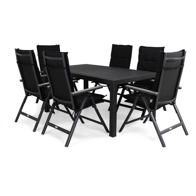 Ruokailuryhmä Melody 6 Monaco Light tuolia + mustat pehmusteet musta