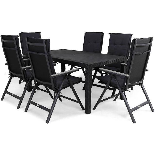 Ruokailuryhmä Melody 6 Monaco säätötuolia + mustat pehmusteet musta