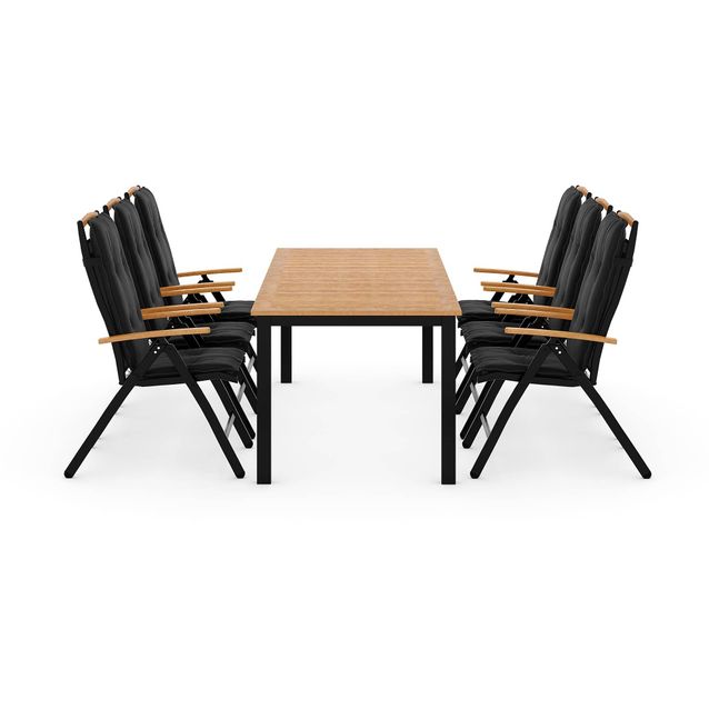 Ruokailuryhmä Las Vegas 6 tuolia + harmaat pehmusteet musta