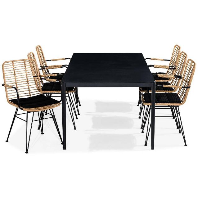 Ruokailuryhmä Alex 6 Malaga tuolia + pehmusteet musta