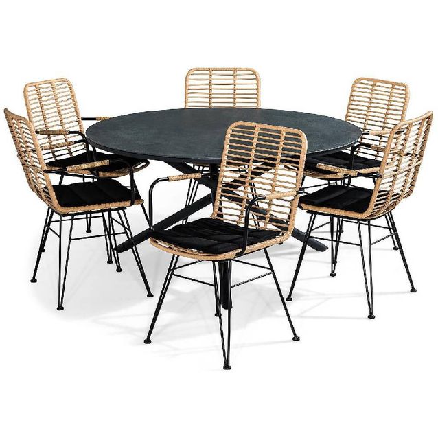 Ruokailuryhmä Alex pyöreä 6 Malaga tuolia + pehmusteet musta