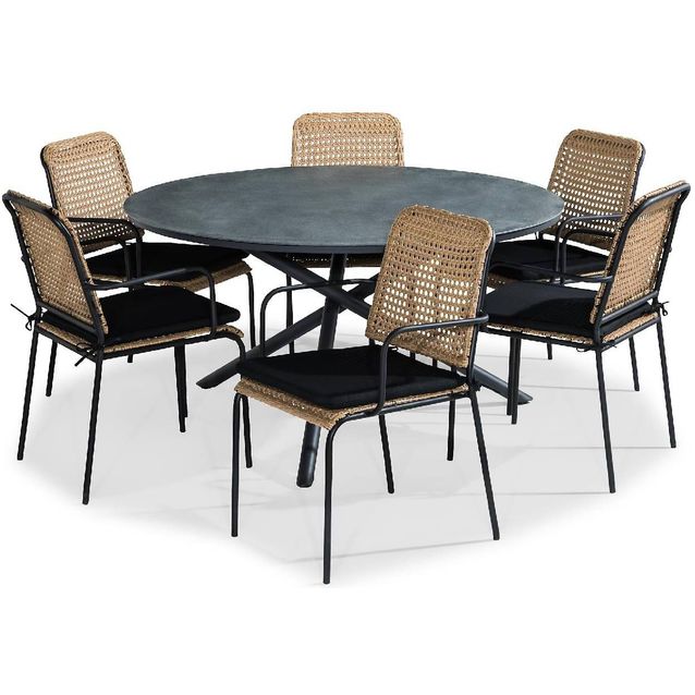 Ruokailuryhmä Alex 6 Tahiti tuolia + pehmusteet musta