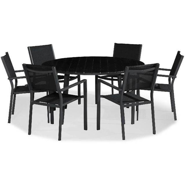 Ruokailuryhmä Tunis pyöreä 6 tuolia musta