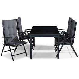 Ruokailuryhmä Tunis 4 Maggie tuolia + harmaat pehmusteet musta