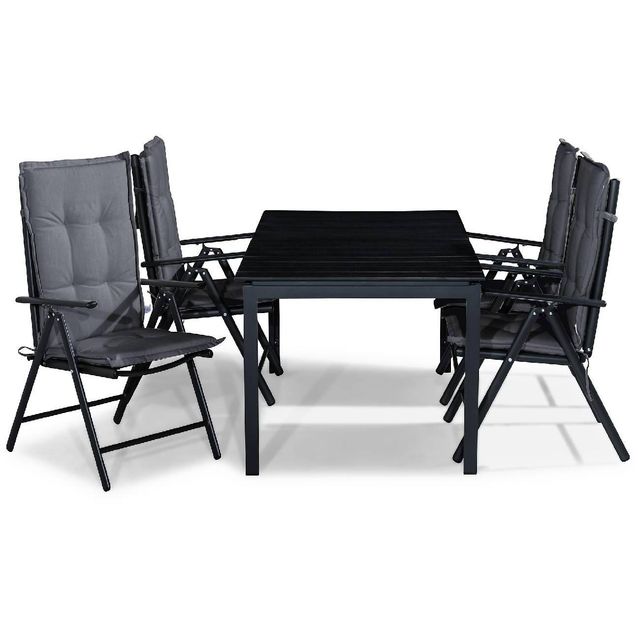 Ruokailuryhmä Tunis 4 Maggie tuolia + harmaat pehmusteet musta