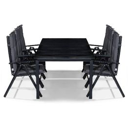 Ruokailuryhmä Tunis 6 Maggie tuolia + harmaat pehmusteet musta