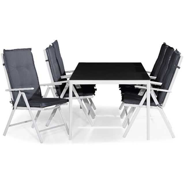 Ruokailuryhmä Alex 6 Maggie tuolia + harmaat pehmusteet harmaa