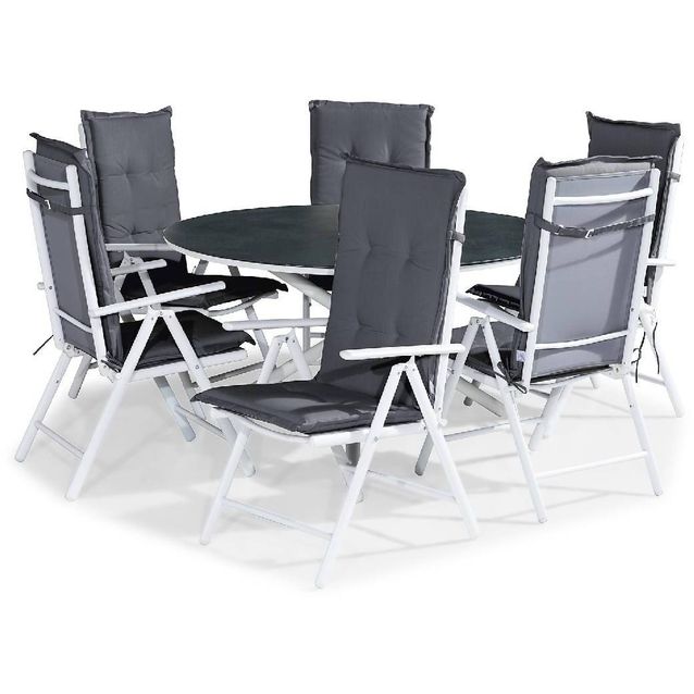 Ruokailuryhmä Alex pyöreä 6 Maggie tuolia + harmaat pehmusteet harmaa