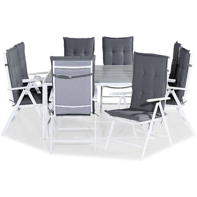 Ruokailuryhmä Tunis 8 Maggie tuolia + harmaat pehmusteet harmaa