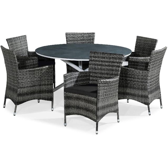 Ruokailuryhmä Alex pyöreä 6 Thor nojatuolia + mustat pehmusteet harmaa