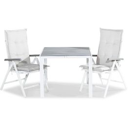 Ruokailuryhmä Tunis 2 Monaco Lyx tuolia + valkoiset pehmusteet harmaa