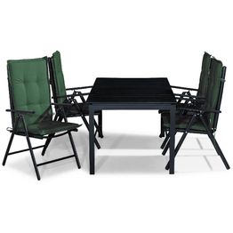 Ruokailuryhmä Tunis 4 Maggie tuolia + vihreät pehmusteet musta