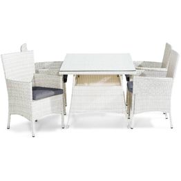 Ruokailuryhmä Thor 4 nojatuolia + harmaat pehmusteet valkoinen