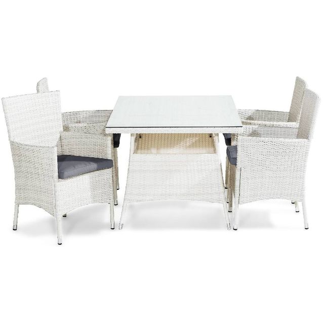 Ruokailuryhmä Thor 4 nojatuolia + harmaat pehmusteet valkoinen