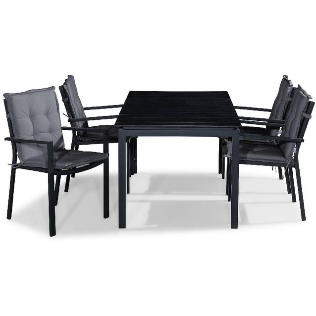 Ruokailuryhmä Tunis 4 tuolia + harmaat pehmusteet musta