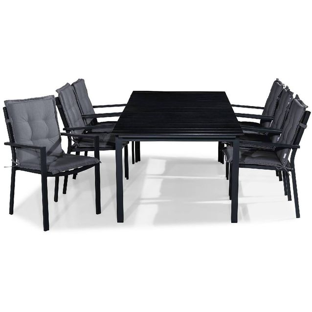 Ruokailuryhmä Tunis 6 tuolia + harmaat pehmusteet musta