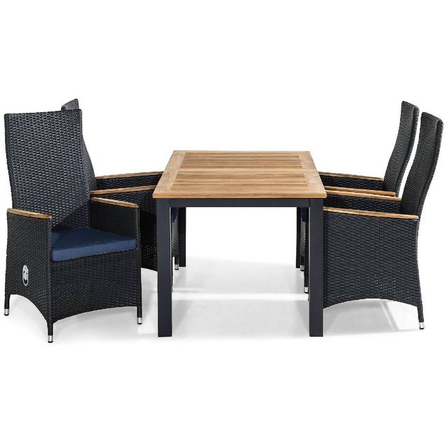 Ruokailuryhmä Las Vegas 4 Jenny Lyx tuolia + siniset pehmusteet musta