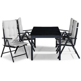 Ruokailuryhmä Tunis 4 Maggie tuolia + valkoiset pehmusteet musta