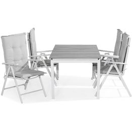 Ruokailuryhmä Tunis 4 Maggie tuolia + valkoiset pehmusteet harmaa