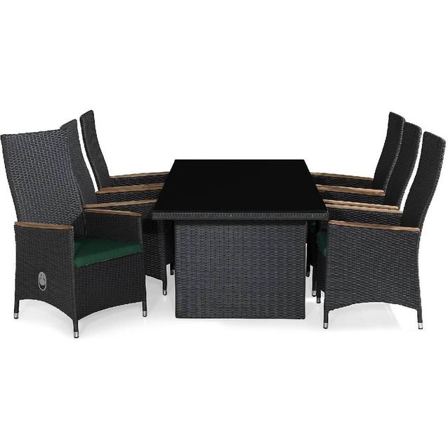 Ruokailuryhmä Majestic 6 Jenny Lyx tuolia + vihreät pehmusteet musta