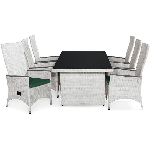 Ruokailuryhmä Majestic 6 Jenny Lyx tuolia + vihreät pehmusteet valkoinen