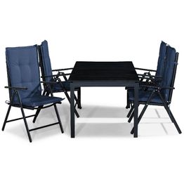 Ruokailuryhmä Tunis 4 Maggie tuolia + siniset pehmusteet musta