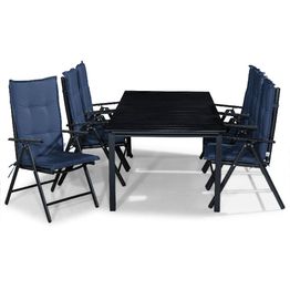 Ruokailuryhmä Tunis jatkettava 6 Maggie tuolia + siniset pehmusteet musta