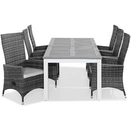 Ruokailuryhmä Monaco 6 Jenny tuolia + valkoiset pehmusteet harmaa