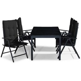 Ruokailuryhmä Tunis 4 Maggie tuolia + mustat pehmusteet musta