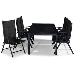 Ruokailuryhmä Tunis 6 Maggie tuolia + mustat pehmusteet musta