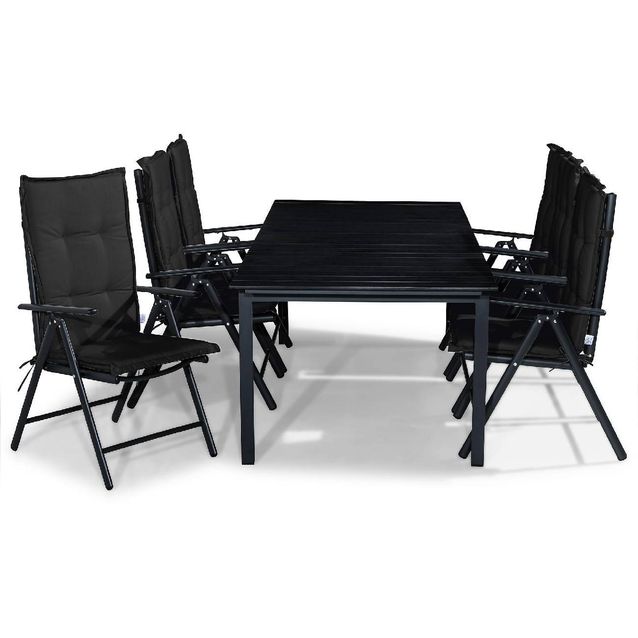 Ruokailuryhmä Tunis 6 Maggie tuolia + mustat pehmusteet musta