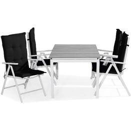 Ruokailuryhmä Tunis 4 Maggie tuolia + mustat pehmusteet harmaa