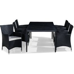 Ruokailuryhmä Alex 6 Thor tuolia + valkoiset pehmusteet musta