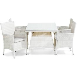 Ruokailuryhmä Thor 4 tuolia + valkoiset pehmusteet valkoinen