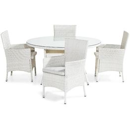 Ruokailuryhmä Thor pyöreä 4 tuolia + valkoiset pehmusteet valkoinen