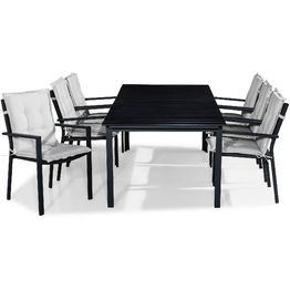 Ruokailuryhmä Tunis 6 Tunis tuolia + valkoiset pehmusteet musta