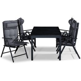 Ruokailuryhmä Tunis 4 Maggie tuolia + harmaat pehmusteet tyynyllä musta