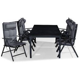 Ruokailuryhmä Tunis 6 Maggie tuolia + harmaat pehmusteet tyynyllä musta